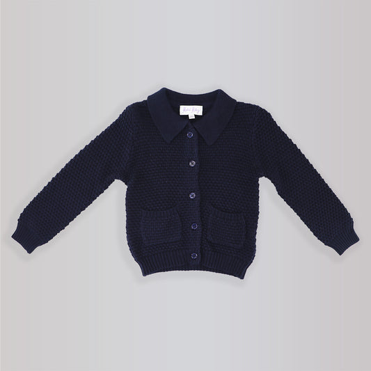 Rachel Riley Boys Classic Navy Moss Stitch Knit Cardigan