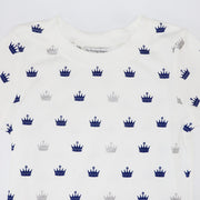 Rachel Riley Crown Print Jersey Pyjamas Ivory and Navy Set