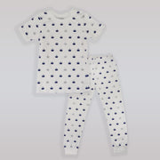 Rachel Riley Crown Print Jersey Pyjamas Ivory and Navy Set