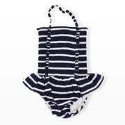 Rachel Riley Girls Navy and Ivory Striped Ruched Swimsuit