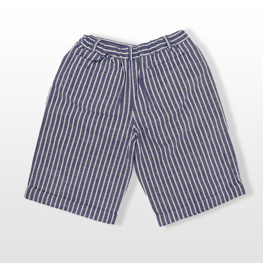 Rachel Riley Boys Striped Tailored Cotton Shorts Blue Ivory