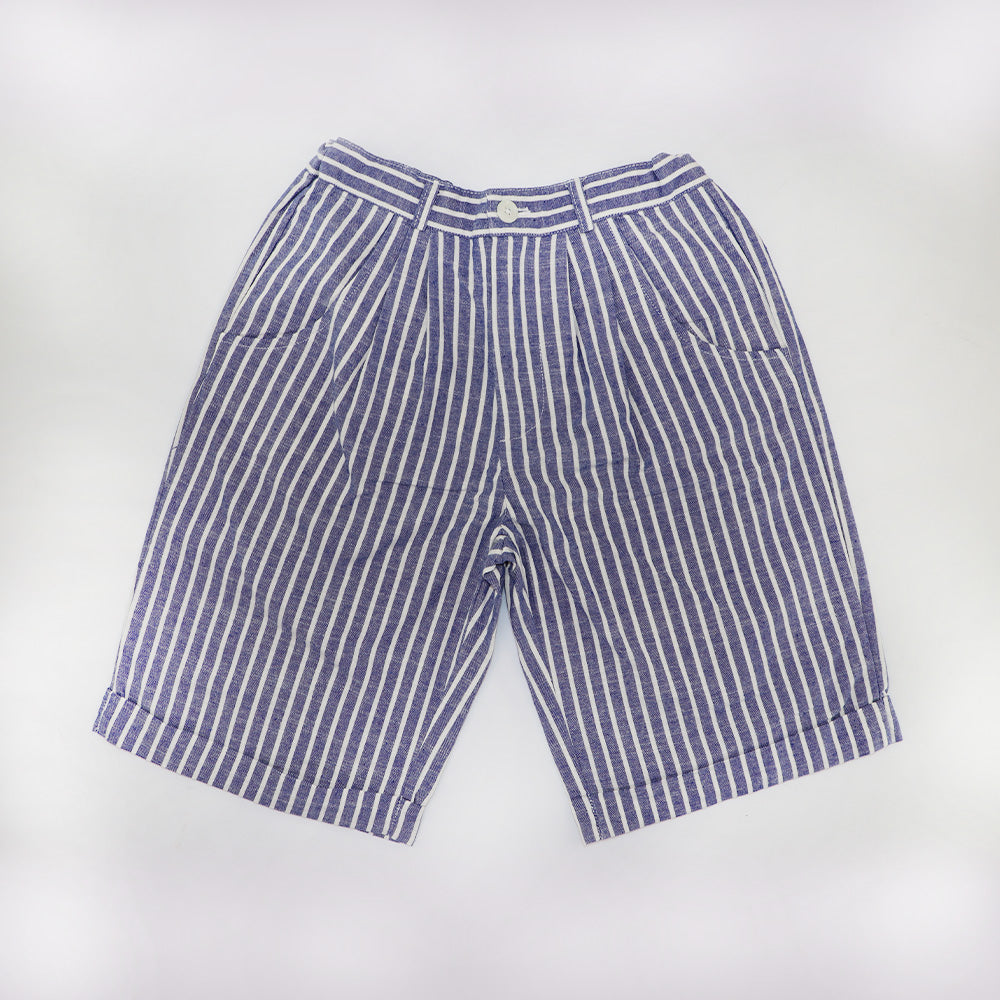 Rachel Riley Boys Striped Tailored Cotton Shorts Blue Ivory