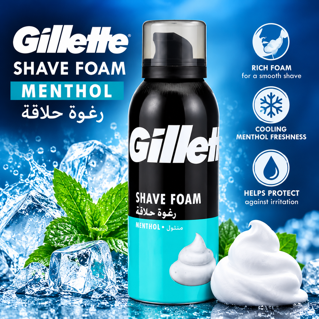 Gillette Shaving Foam Menthol 200ml – Cooling Comfort & Easy Glide x 6pcs