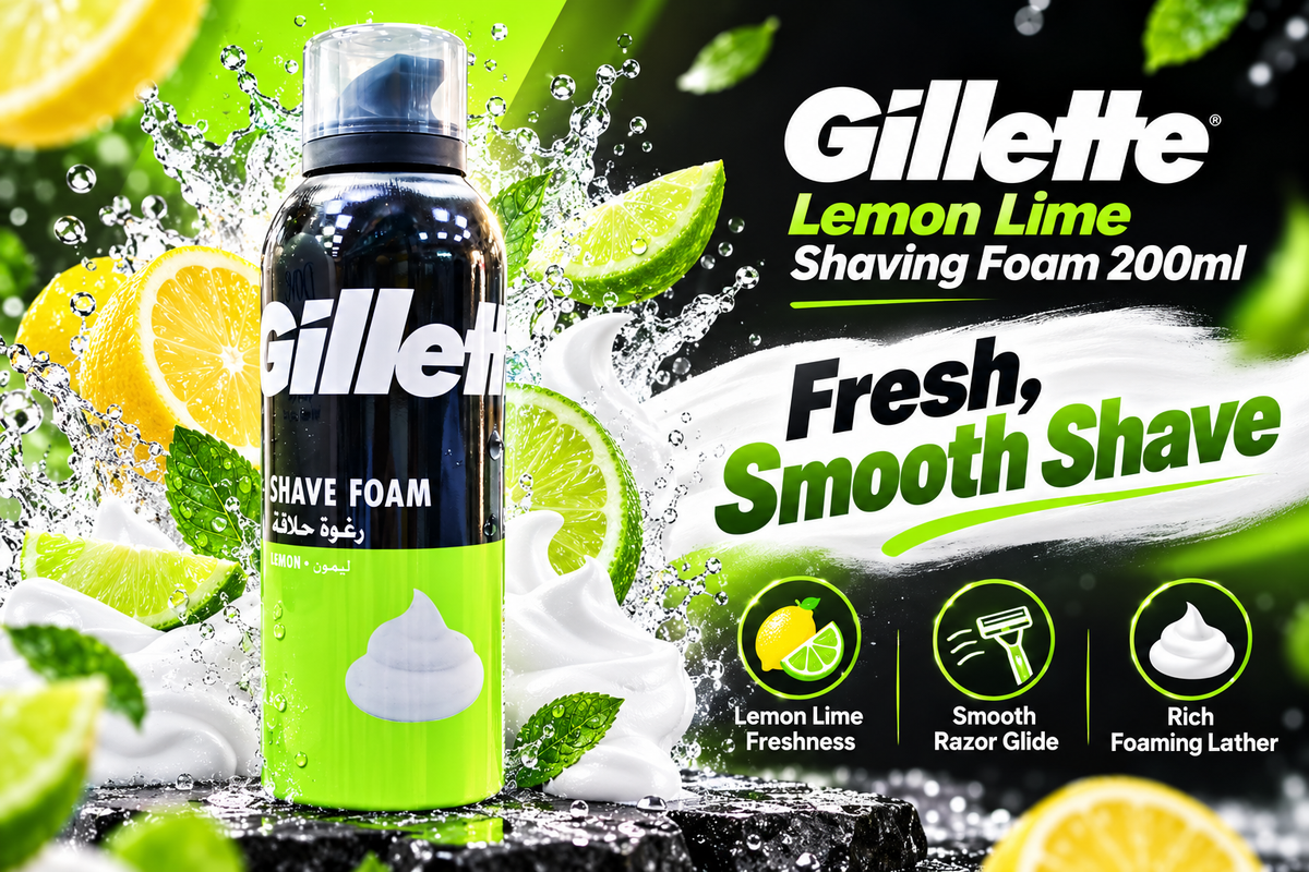 Gillette Lemon Lime Shaving Foam 200ml x 4pcs – Fresh & Smooth Shave