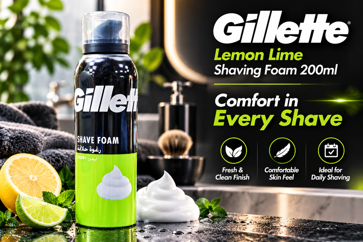 Gillette Lemon Lime Shaving Foam 200ml x 4pcs – Fresh & Smooth Shave