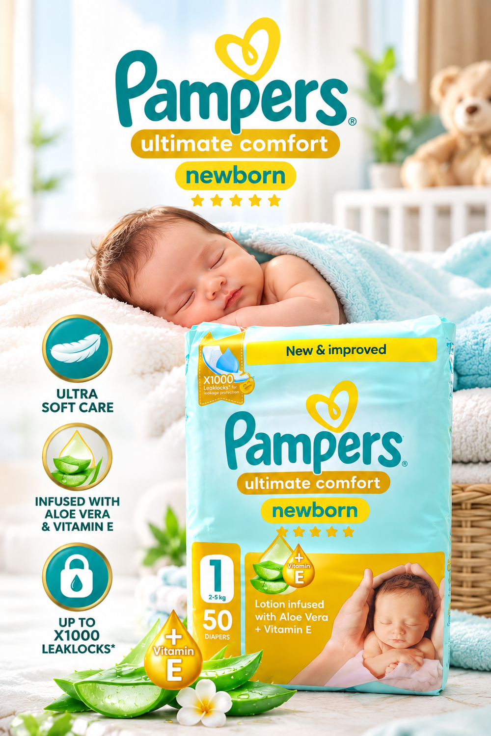 Pampers Premium Care Size 1 – 4 × 50 Diapers Value Pack