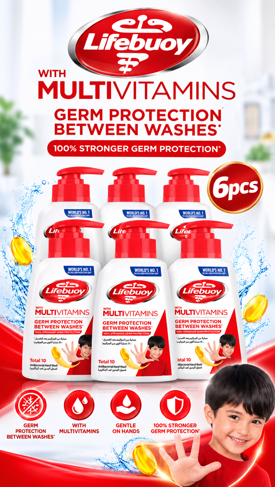 Lifebuoy Total 10 Handwash 180ml – Clean, Fresh & Protected Hands 6pcs