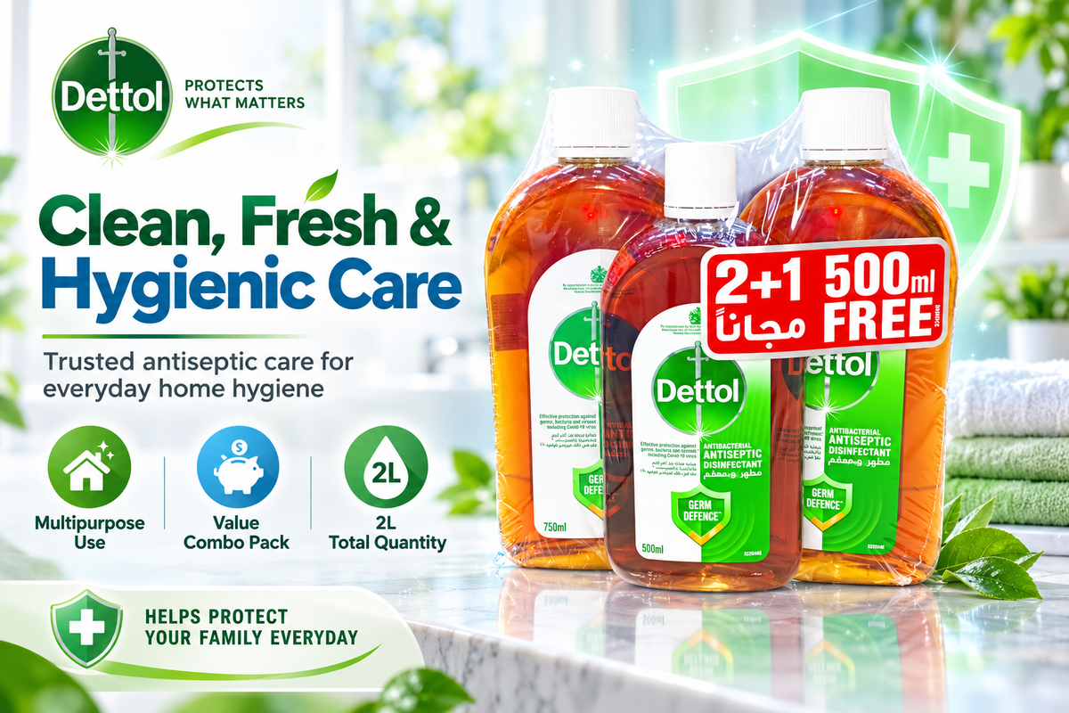 Dettol Antiseptic Liquid 750ml × 2 + 500ml – Value Hygiene Pack Total 3packs