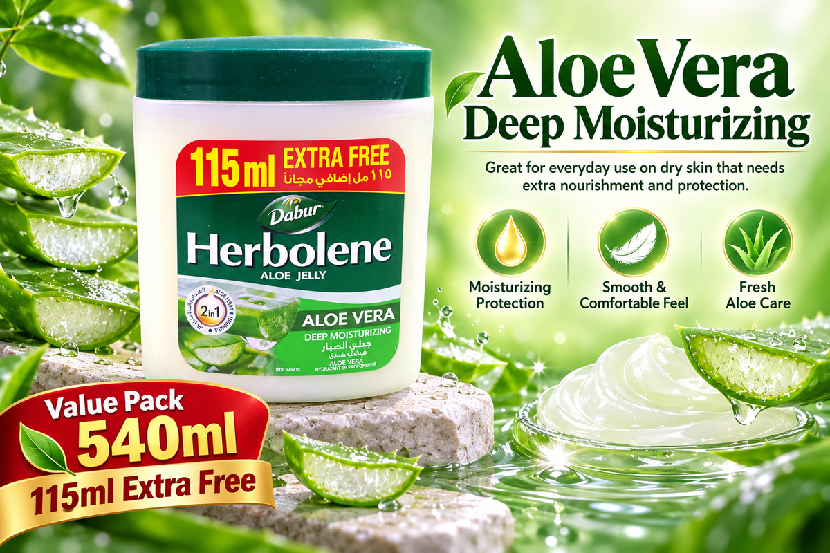 Dabur Herbolene Aloe Jelly 115ml x 4pcs  Free – Soft & Nourished Skin