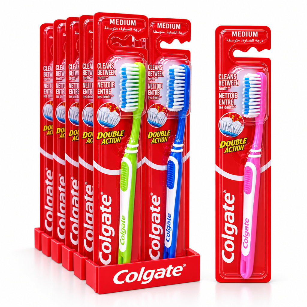 Colgate Double Action Toothbrush – Effective Everyday Cleaning 2pack x 24pcs