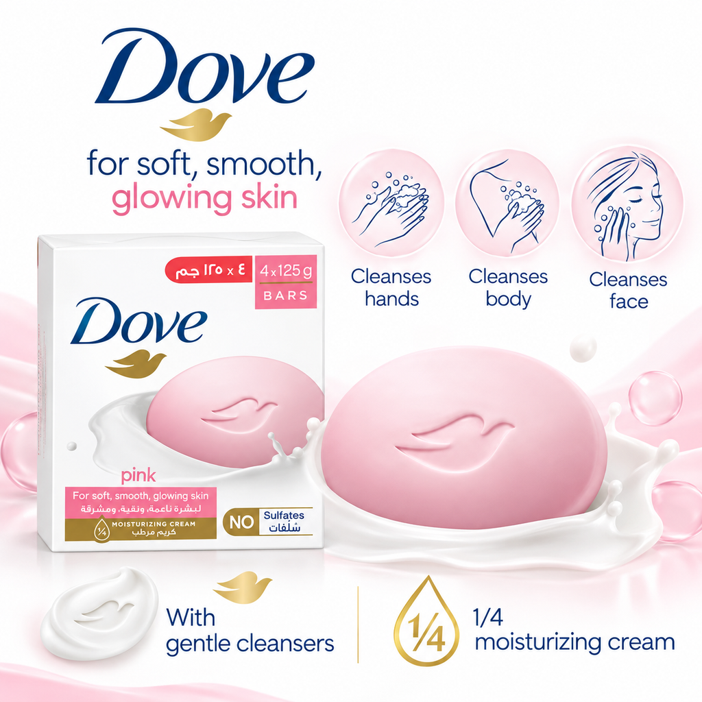 Dove Pink Beauty Bar 75g × 8 – Gentle Cleansing & Soft Skin Care