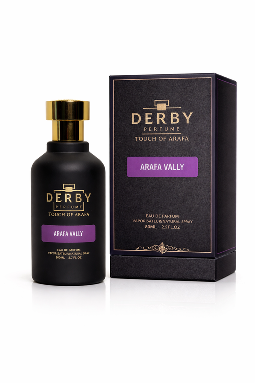 Black Derby perfume bottle and packaging on a white background