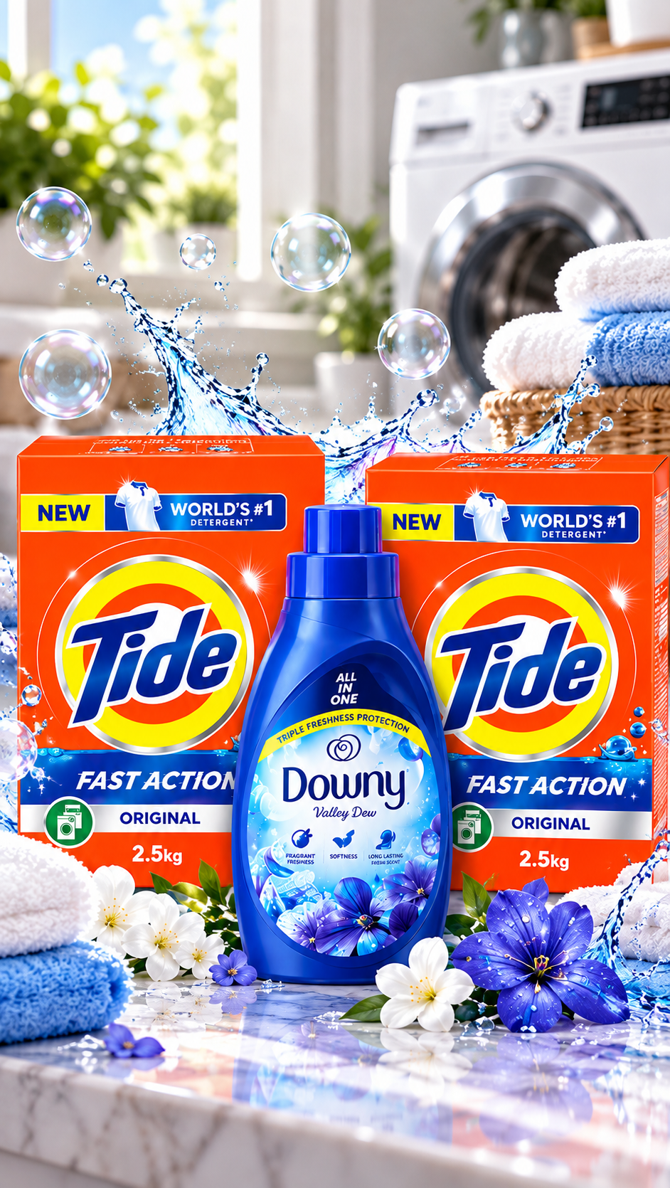 Tide Blue Detergent 2.5kg × 2 + Downy Concentrate 400ml
