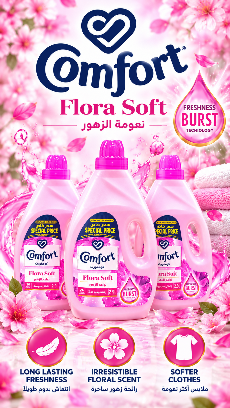 Comfort Flora Pink Fabric Softener – 2.9L 3Pcs