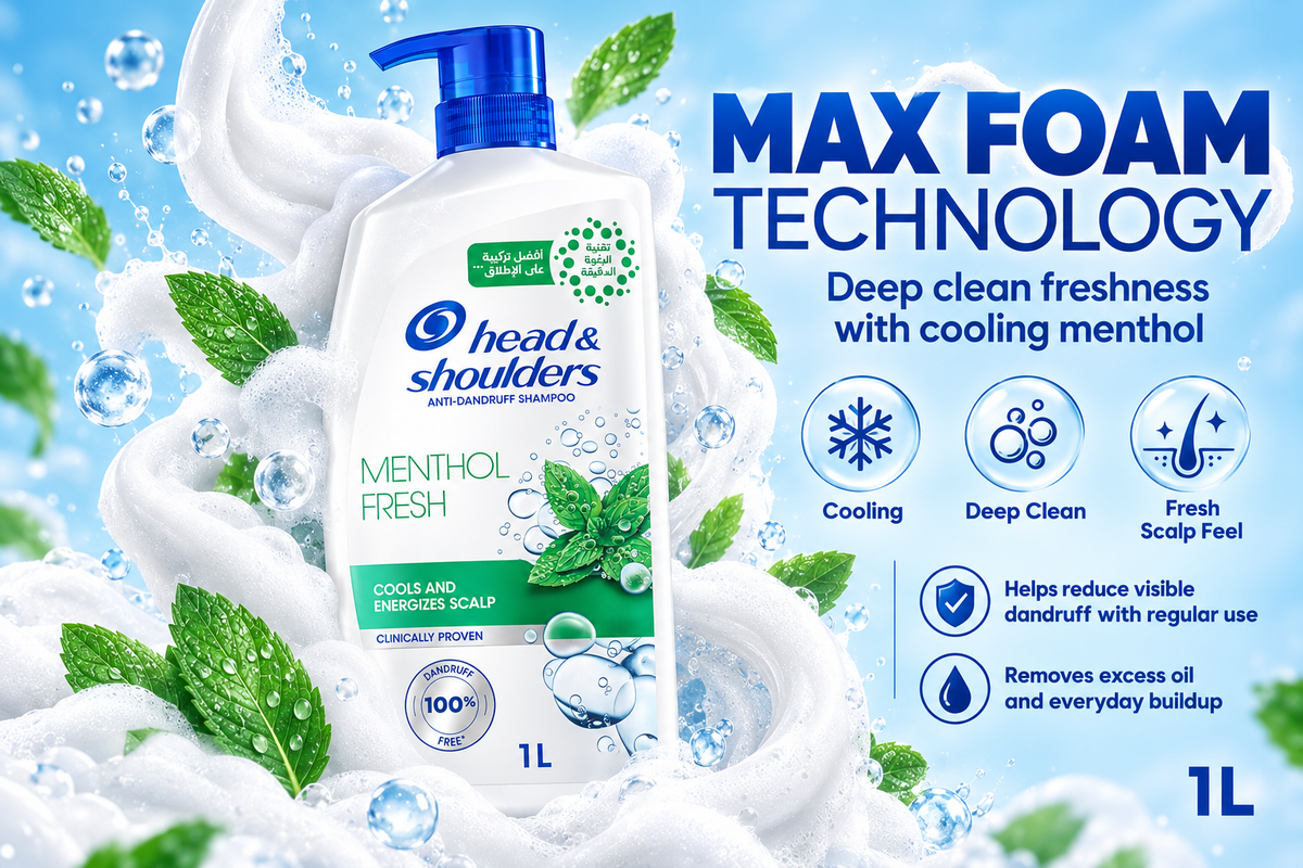 Head & Shoulders Menthol Shampoo 1000ml – Cool, Clean & Refreshing 3pcs