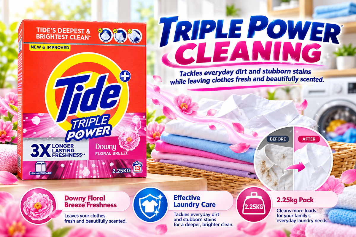 Tide Triple Power Blue 2.25kg – Deep Clean with Floral Breeze Freshness 2pcs