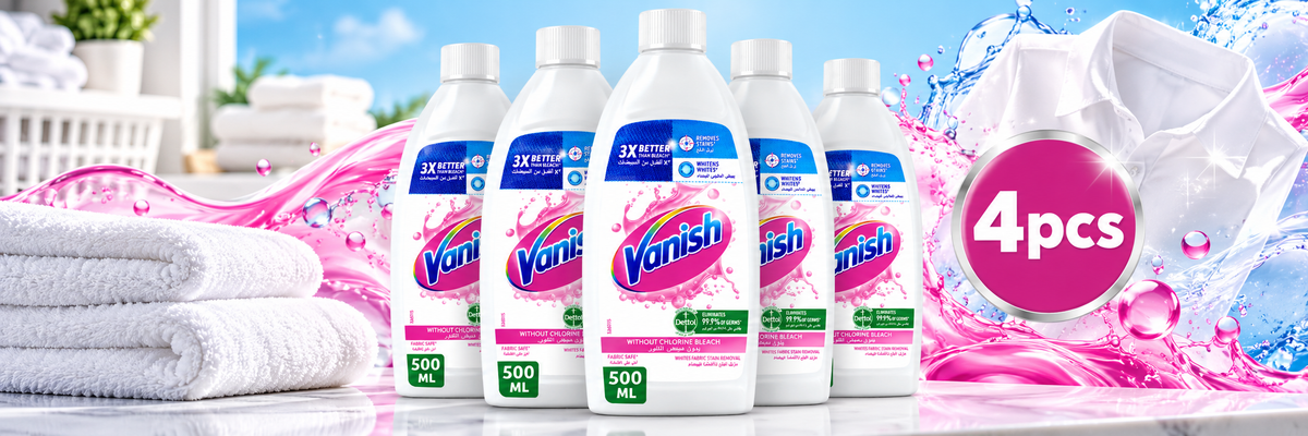 Vanish White Liquid Stain Remover 495ml x 4pcs  – Powerful Laundry Care
