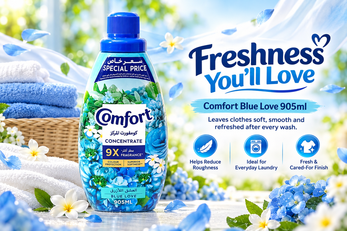 Comfort Concentrated Blue Love Fabric Softener 905ml – Long-Lasting Freshness 4pcs