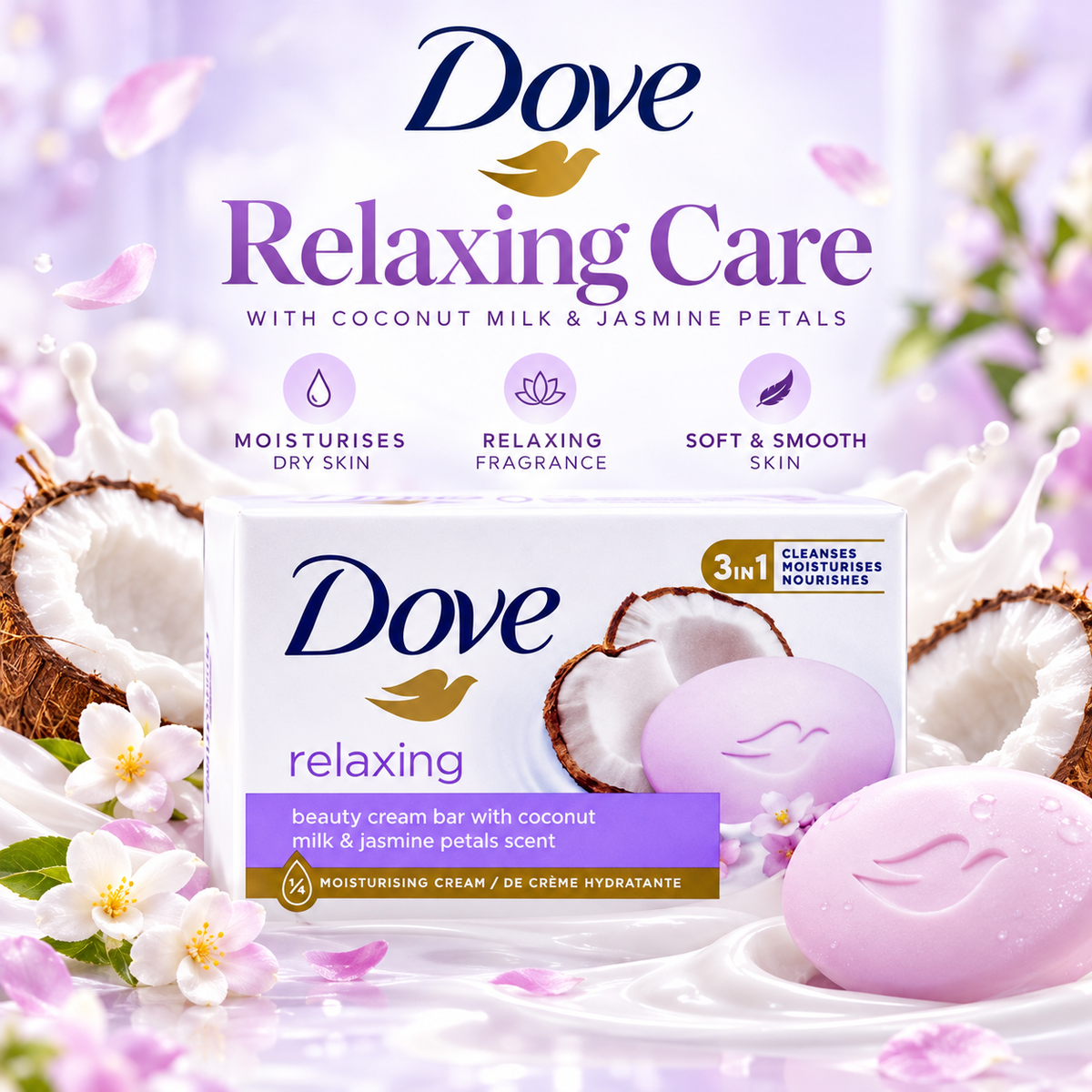 Dove Relaxing Coconut Milk Beauty Bar Soap 90g 4pcs