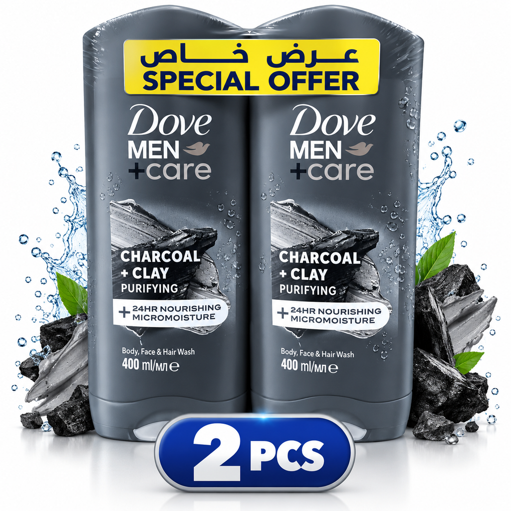 Dove Men+Care Charcoal Shower Gel 400ml  2pcs – Deep Clean & Fresh Skin