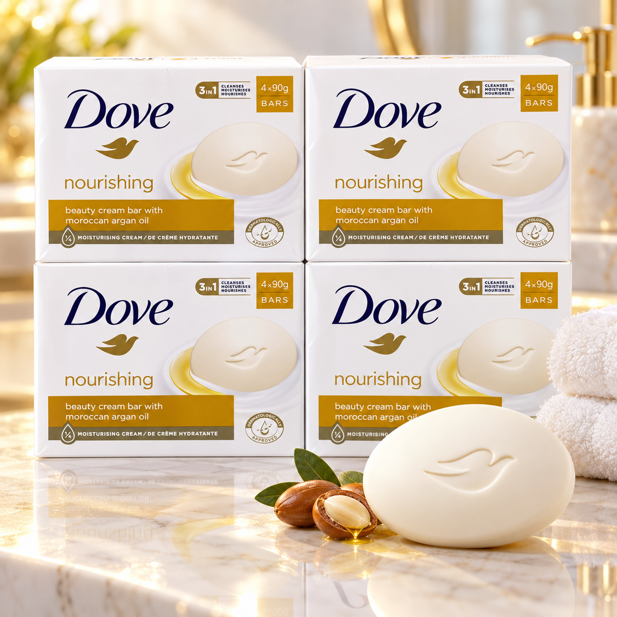 Dove Nourishing Cream & Argan Oil Beauty Bar 90g x 4Pcs