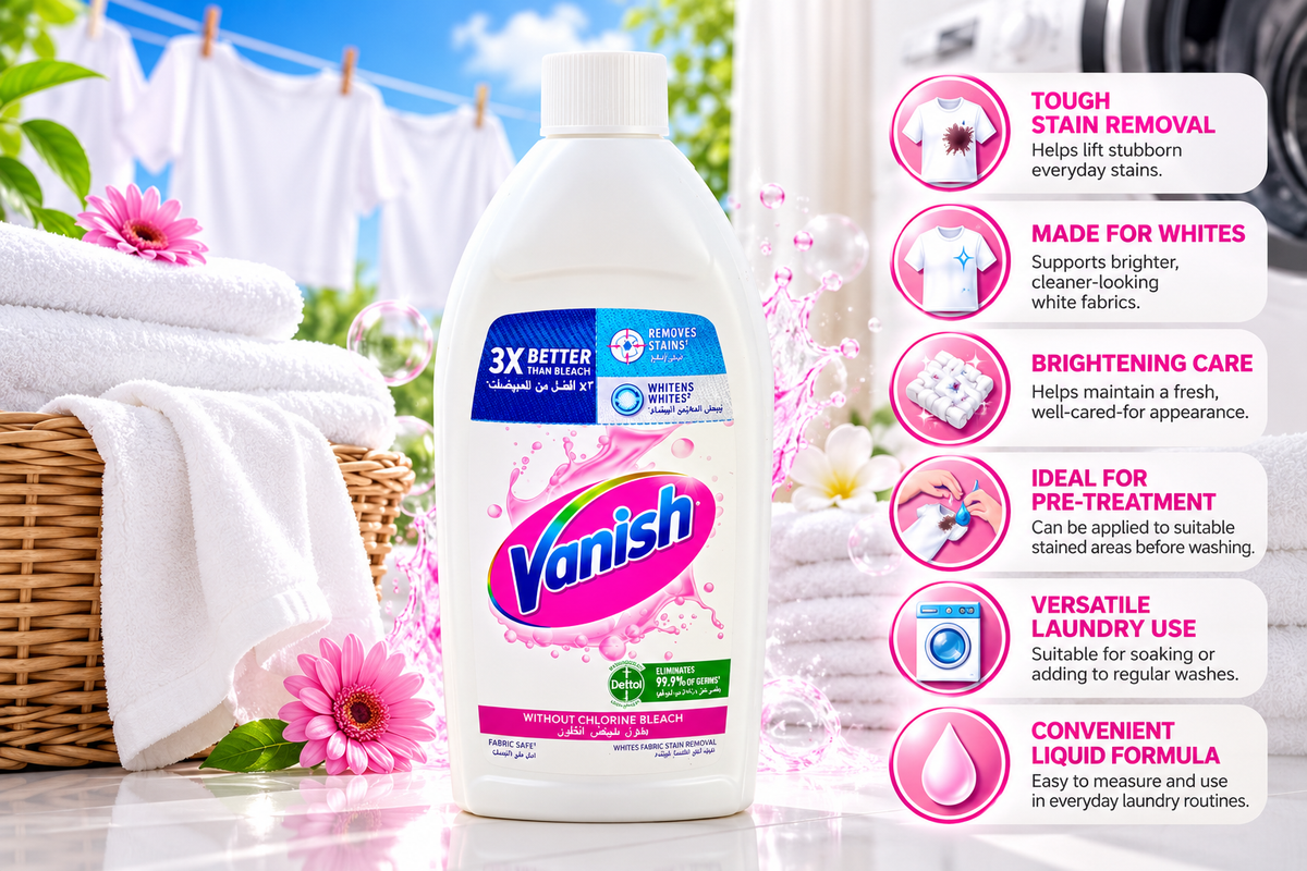 Vanish White Liquid Stain Remover 495ml x 4pcs  – Powerful Laundry Care