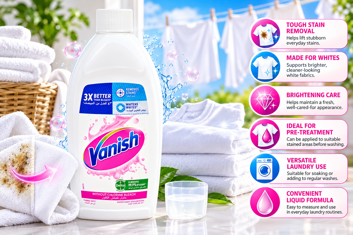 Vanish White Liquid Stain Remover 495ml x 4pcs  – Powerful Laundry Care