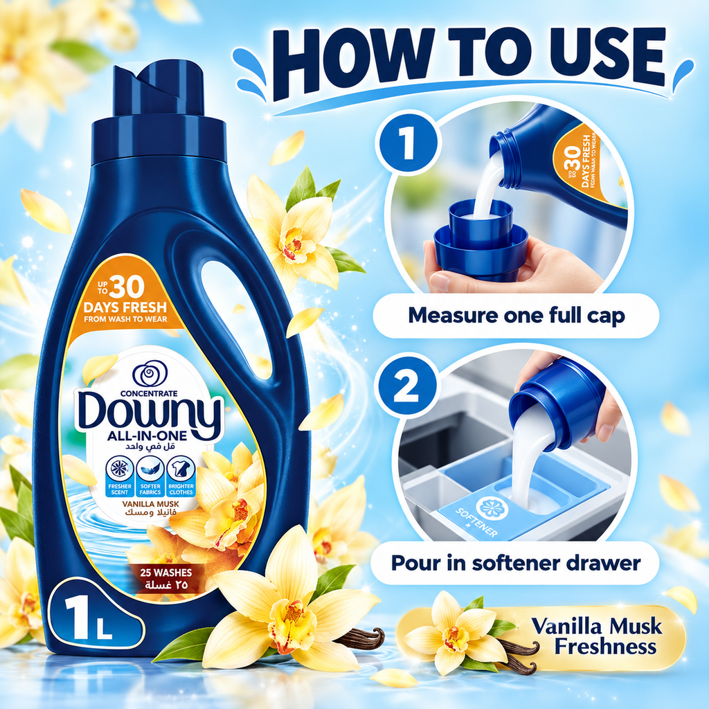 Downy Naturals Vanilla & Musk Fabric Softener – 1L