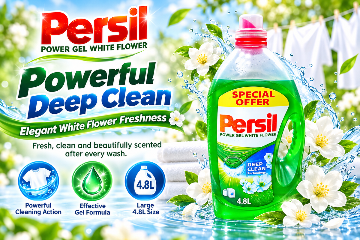 Persil Power Gel White Flower 4.8L – Deep Cleaning & Floral Freshness