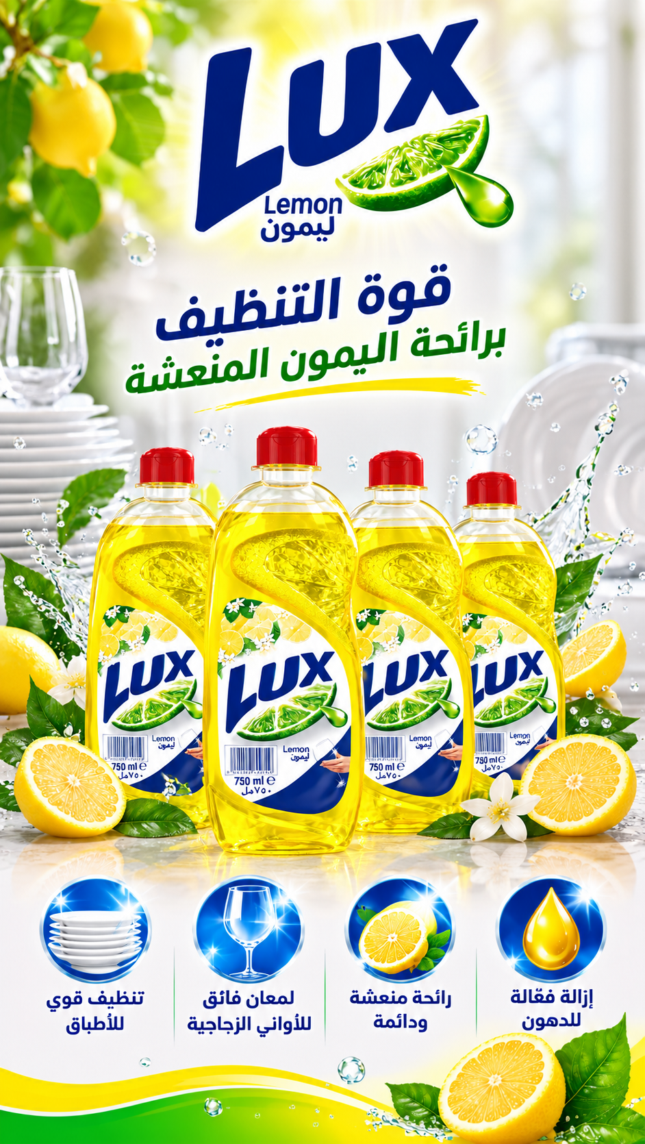 Lux Lemon Dishwashing Liquid – 725ml 4 pcs