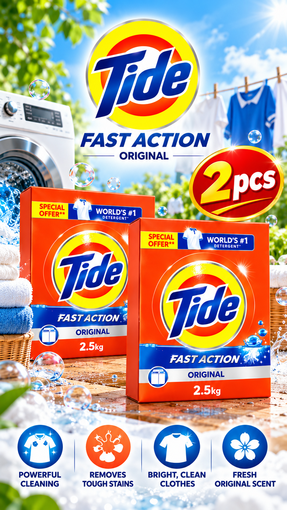 Tide Blue Original Scent 2.5kg x 2pack – Family Laundry Care