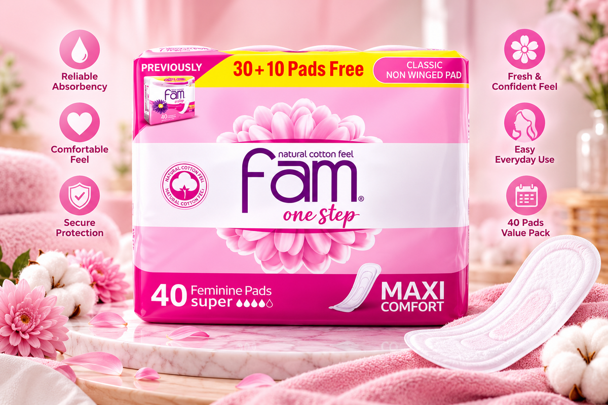 Fam Maxi Pads One Step Pink 40PC x 2pack  – Comfortable Everyday Protection