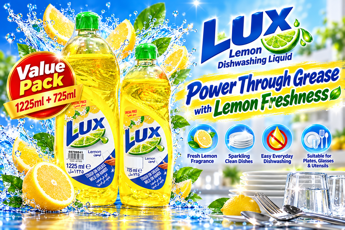Lux Lemon Dishwashing Liquid 1225ml + 725ml Value Pack3 - 6Botals