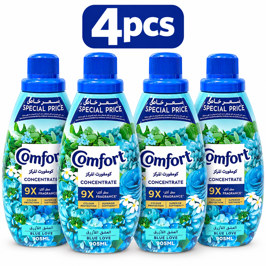 Comfort Concentrated Blue Love Fabric Softener 905ml – Long-Lasting Freshness 4pcs