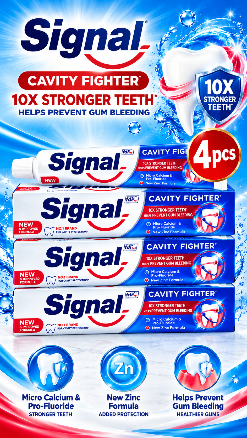 Signal Cavity Fighter 120g x 4pcs– Fluoride Toothpaste for Stronger Teeth