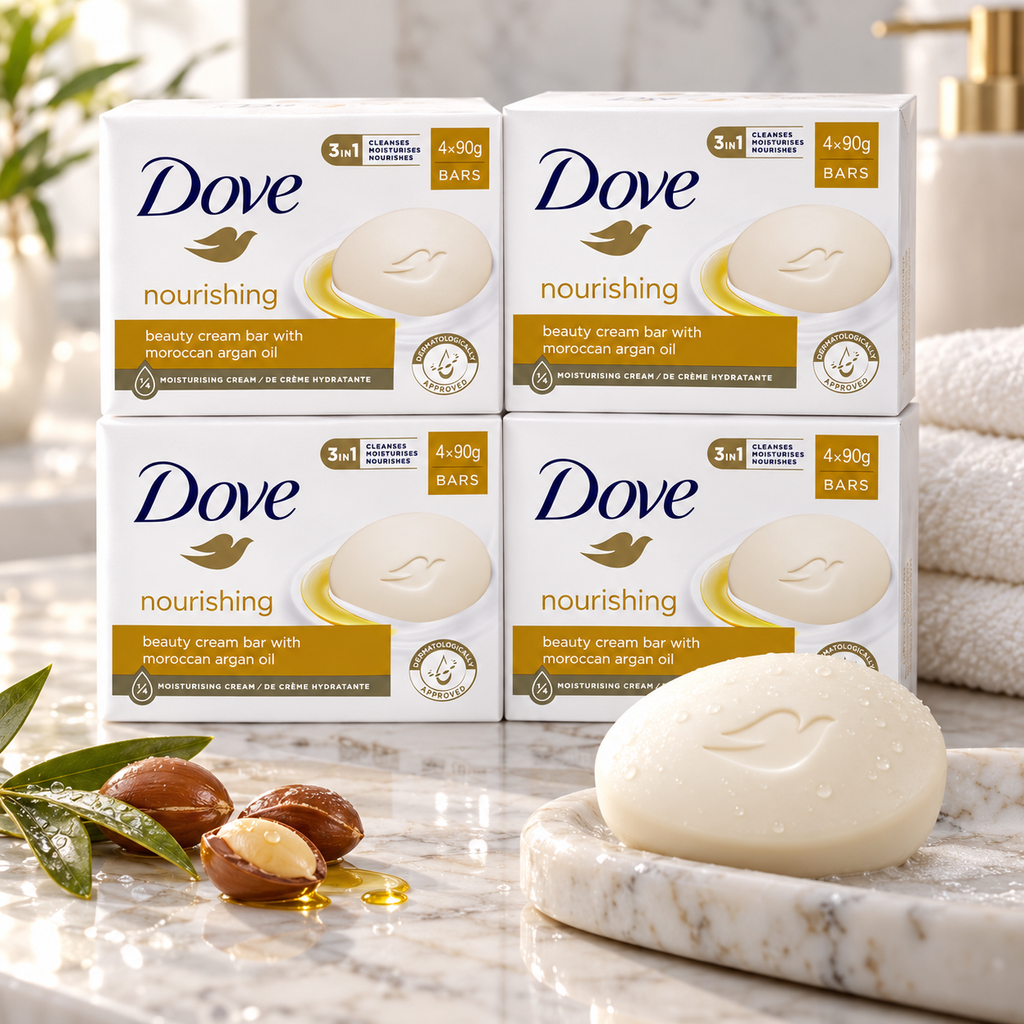 Dove Nourishing Cream & Argan Oil Beauty Bar 90g x 4Pcs