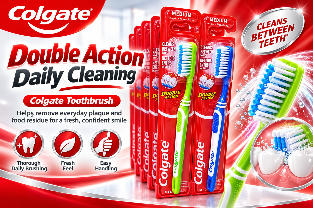 Colgate Double Action Toothbrush – Effective Everyday Cleaning 2pack x 24pcs