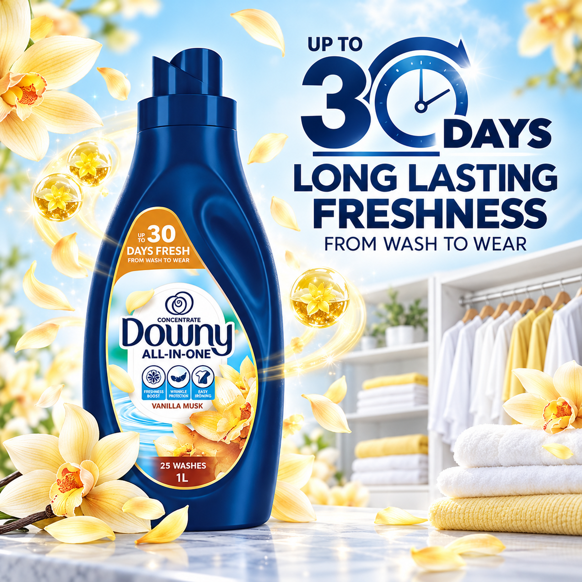 Downy Naturals Vanilla & Musk Fabric Softener – 1L