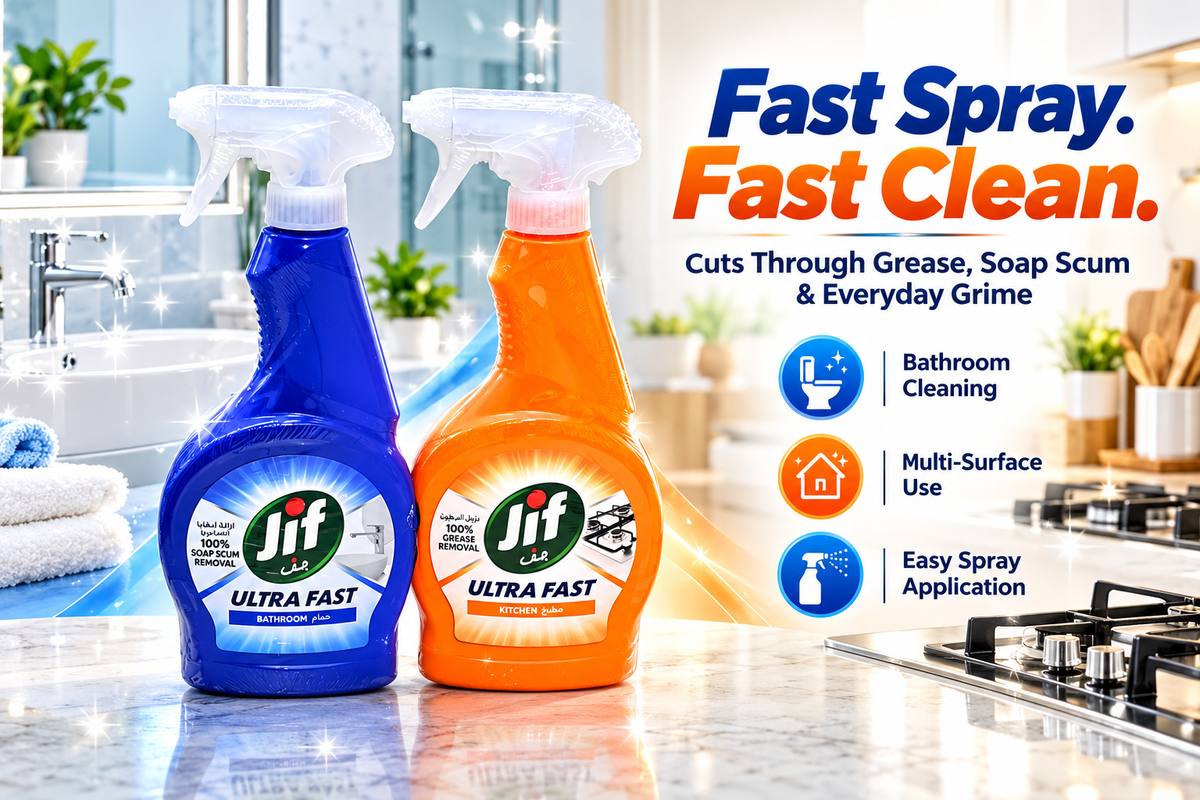 Jif Ultra Fast Cleaner Spray 500ml x 2pcs – Kitchen & Bathroom Cleaning