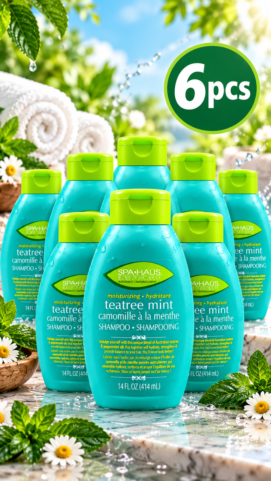 Spa Haus Moisturizing Shampoo 414ml x 6pcs – Tea Tree Mint Freshness