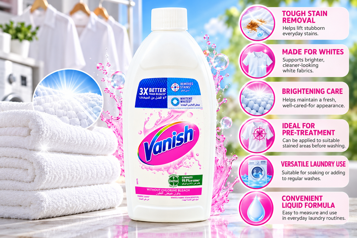 Vanish White Liquid Stain Remover 495ml x 4pcs  – Powerful Laundry Care