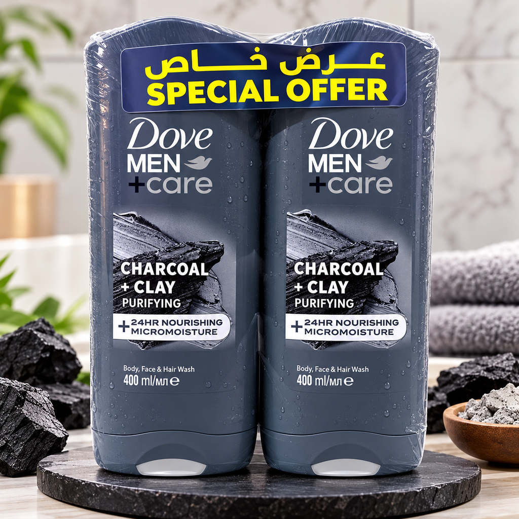 Dove Men+Care Charcoal Shower Gel 400ml  2pcs – Deep Clean & Fresh Skin
