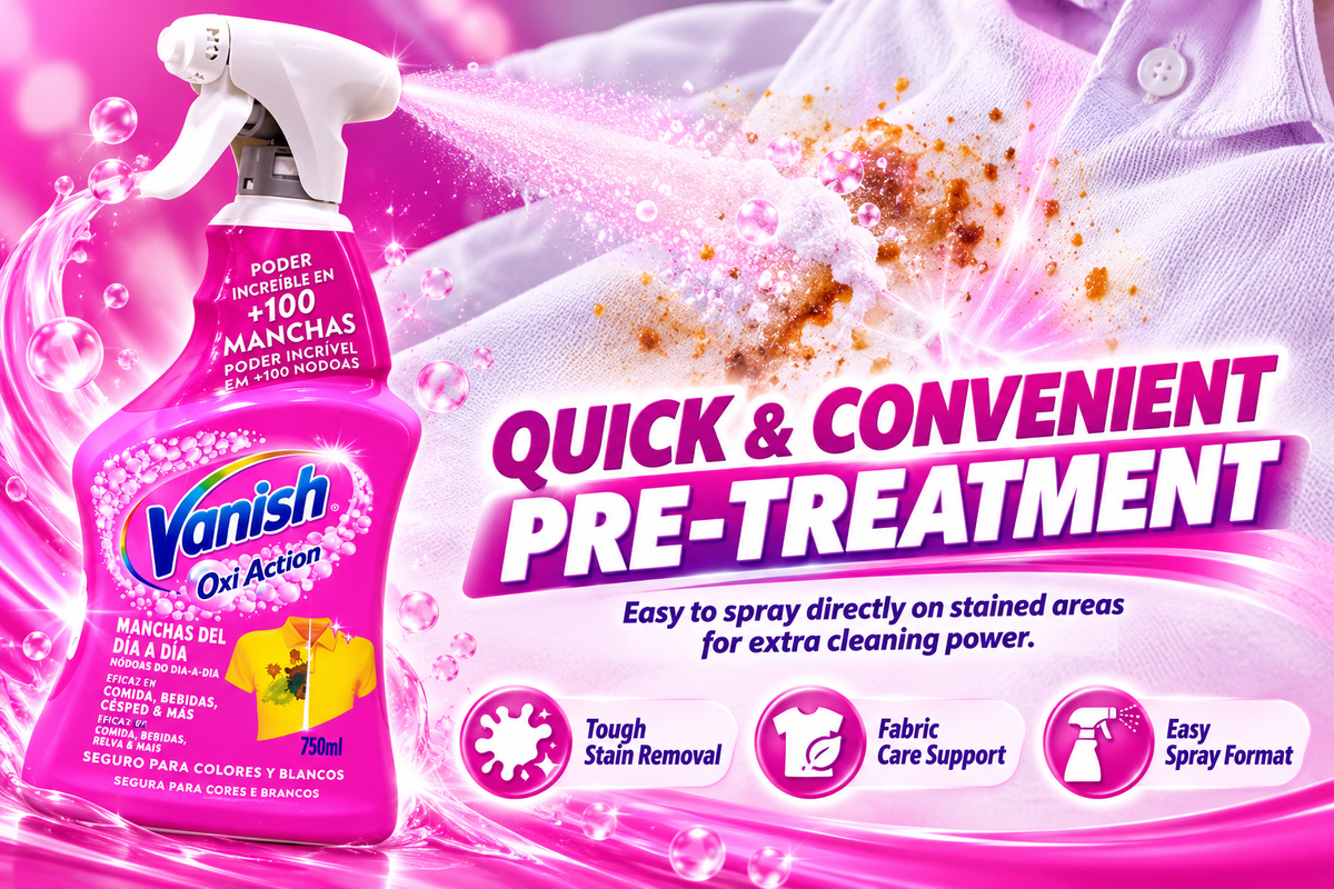 Vanish Pink Stain Remover Spray 750ml x 2pcs  – Powerful Pre-Treat Cleaning