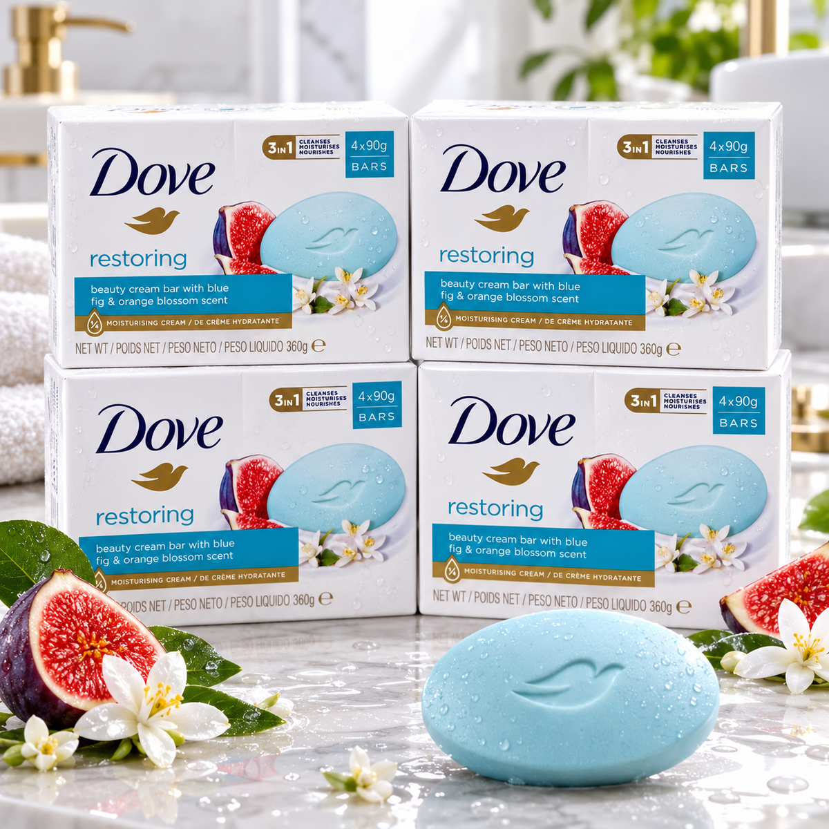 Dove Restoring Soap 90g – Soft, Smooth & Nourished Skin 4pcs
