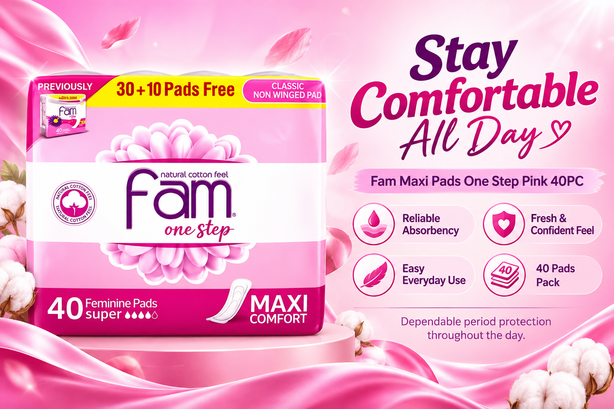 Fam Maxi Pads One Step Pink 40PC x 2pack  – Comfortable Everyday Protection