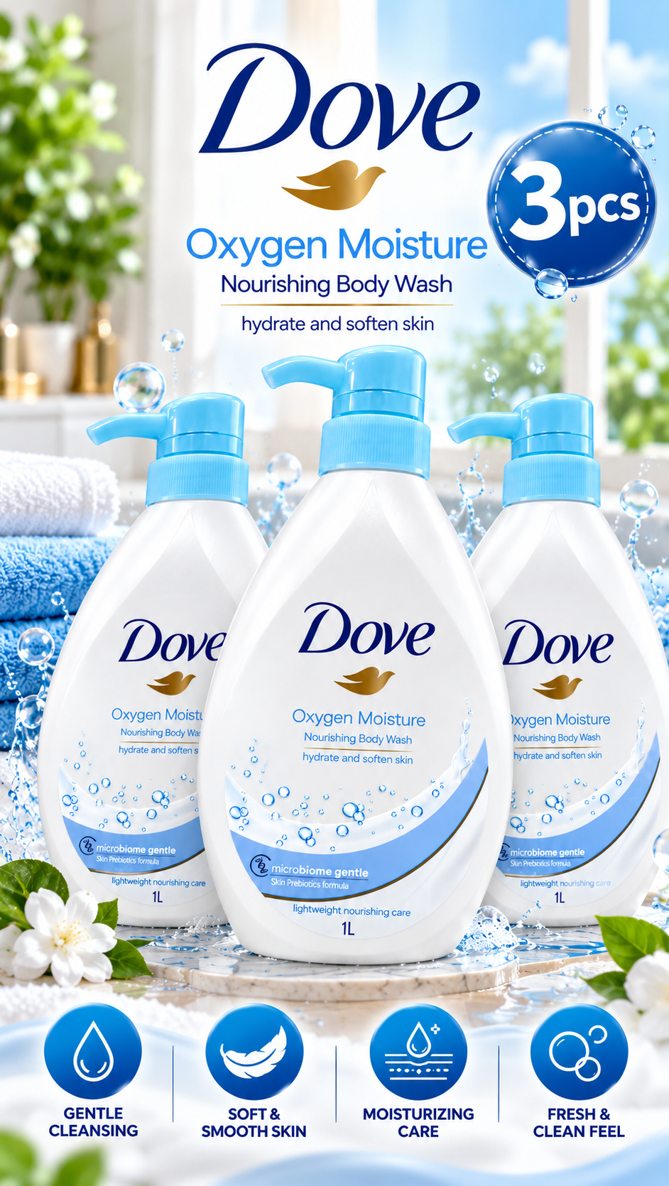 Dove Oxygen Moisture Nourishing Body Wash 1000ml – Hydrating Daily Care
