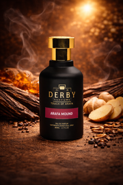 Derby perfume bottle with spices and wood in the background