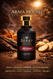 Derby perfume bottle with Araf Mound fragrance on a wooden background