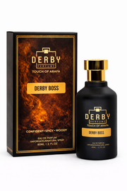 Derby Perfume bottle and packaging on a white background
