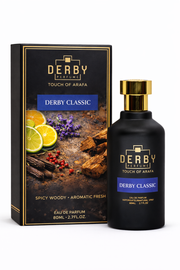 Derby perfume bottle and packaging on a white background